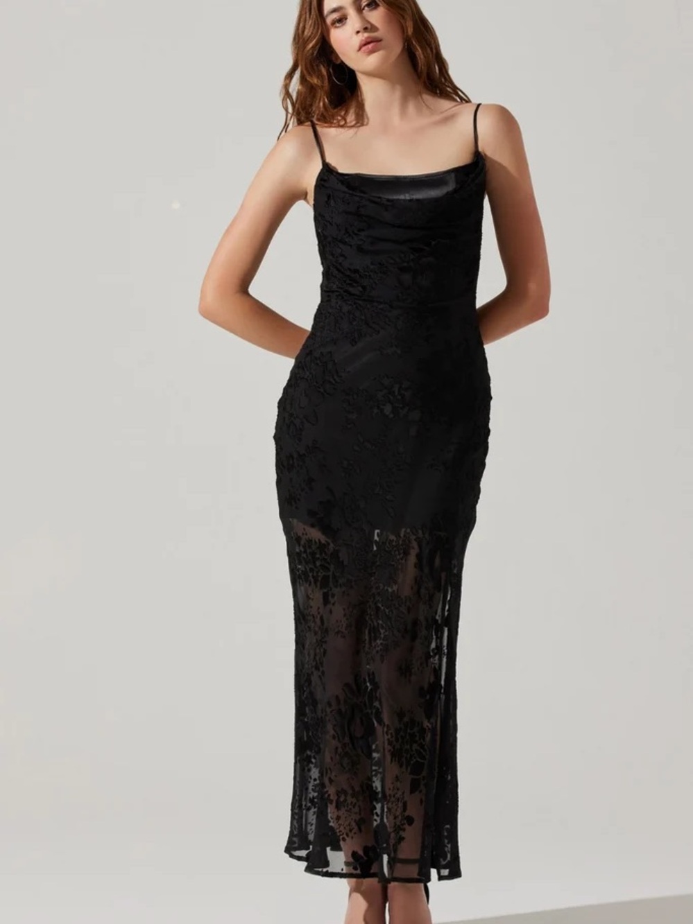 ASTR the Label Aubrielle Dress in black
- Lace Slip Dress with Sheer Skirt